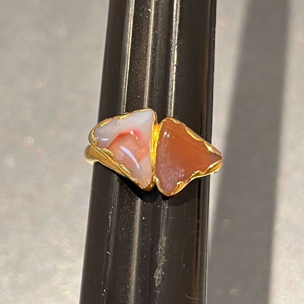 Vintage-Style Agate & Carnelian Stone Statement Ring – Size 7.5